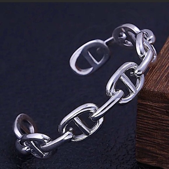 Sterling Silver Mariner Pig Nose Coffee Bean Bangle Cuff Bracelet Matching Ring - Picture 7 of 11